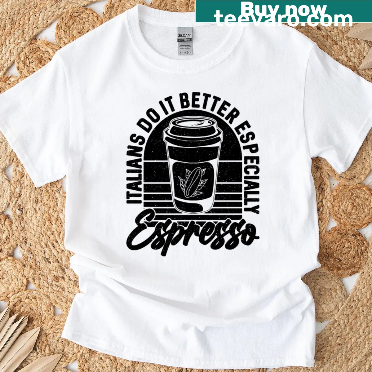 T-shirt celebrating coffee culture with 'Italians Do It Better' text — on a men's t-shirt