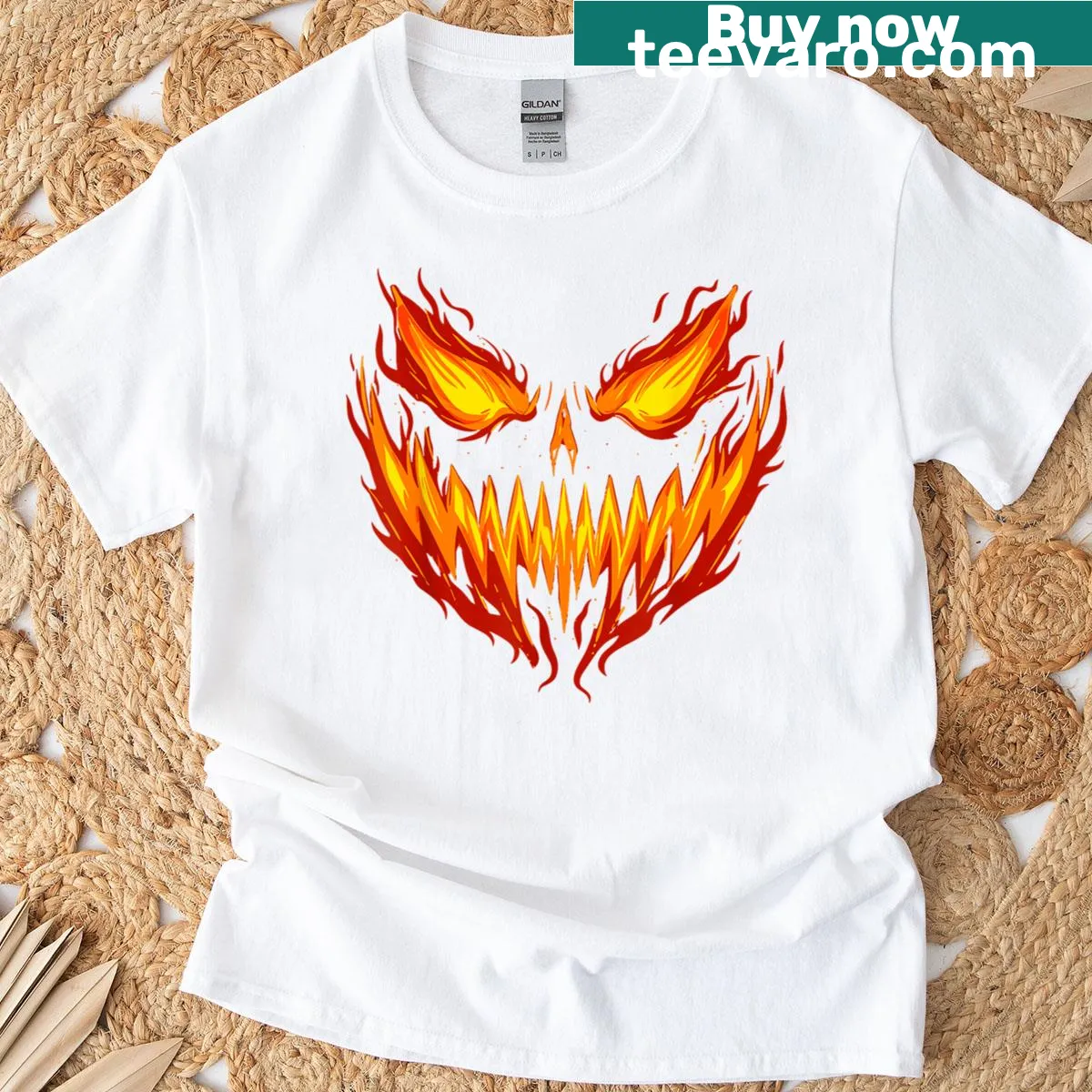 Jack O’ Lantern face T-shirt for Halloween festivities — on a men's t-shirt