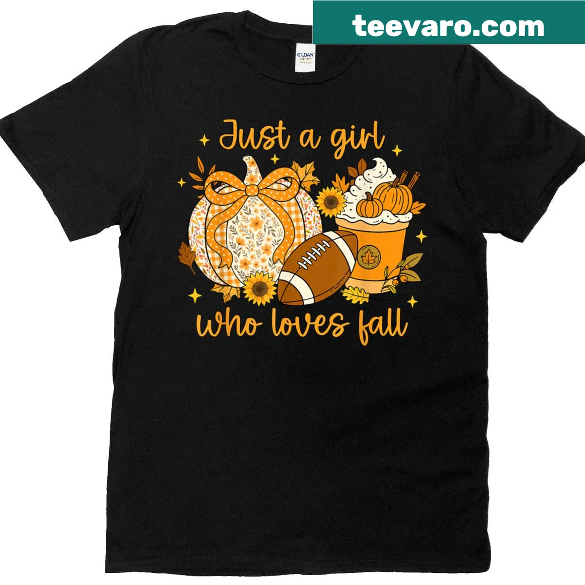 Cute autumn-themed T-shirt for women with fall pumpkins graphic — on a men's t-shirt