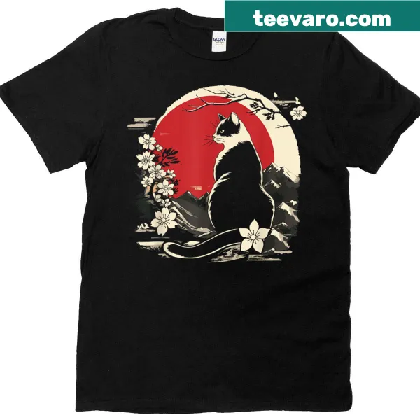 Cute anime cat T-shirt with retro Japanese design
