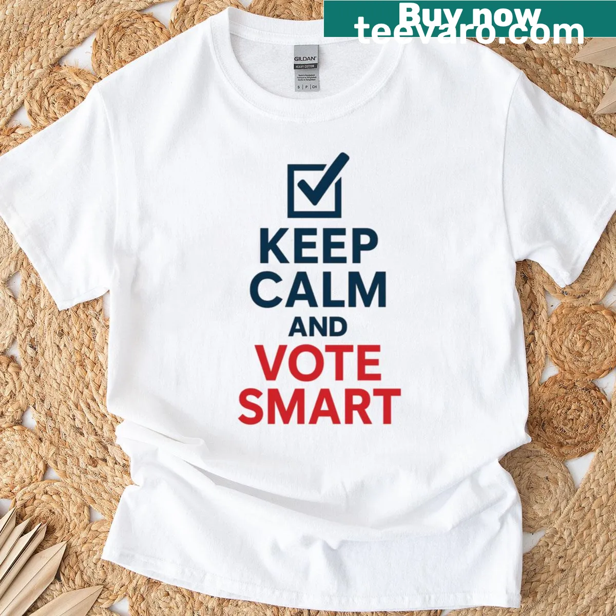 Bold Keep Calm And Vote Smart text on a t-shirt — on a men's t-shirt