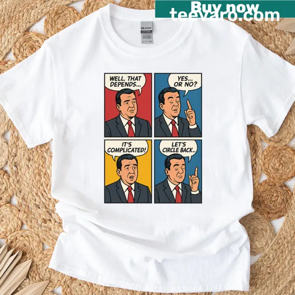 Comic strip political parody graphic on a T-shirt