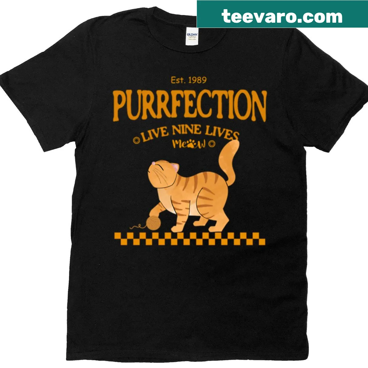 Playful typography T-shirt featuring the phrase 'Live Nine Lives' — on a men's t-shirt
