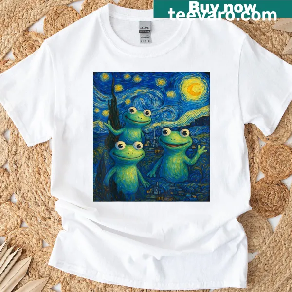 Cute lizard T-shirt inspired by Van Gogh's starry night