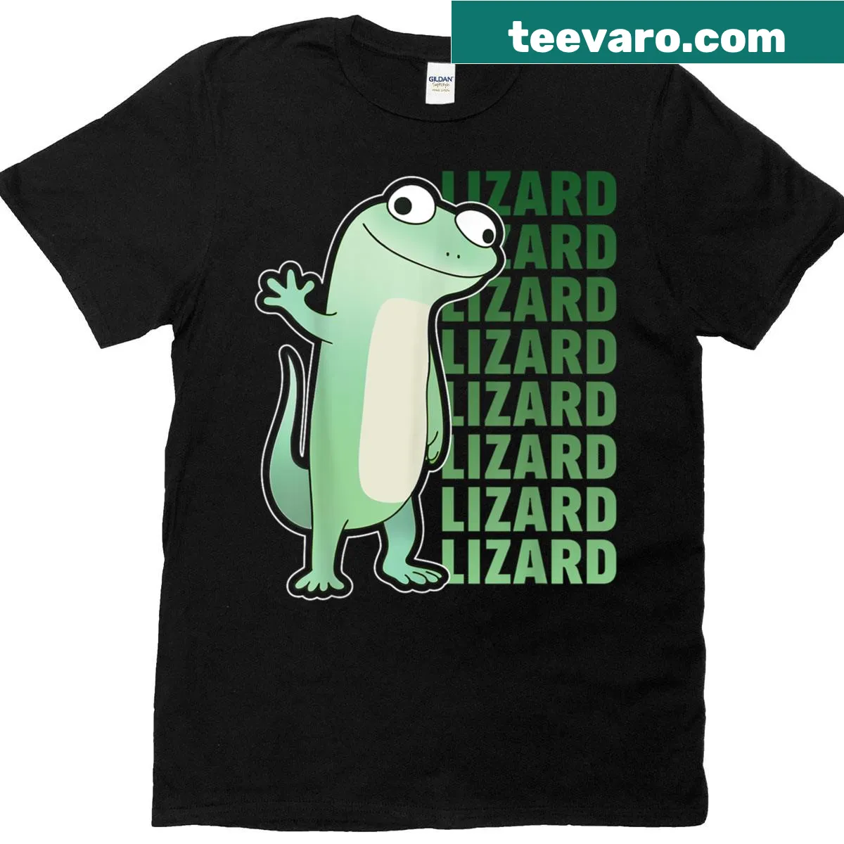 Funny T-shirt featuring the word Lizard repeated in a playful design — on a men's t-shirt