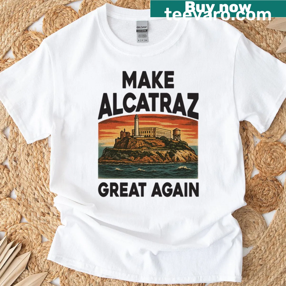 T-shirt with humorous political message about Alcatraz — on a men's t-shirt