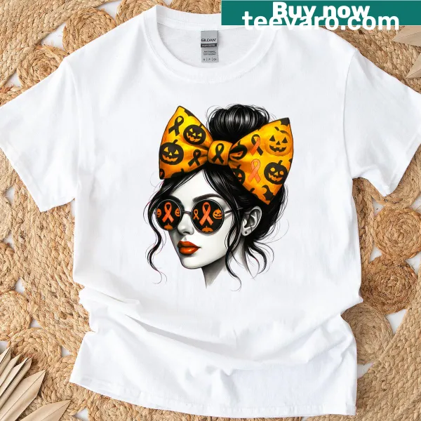 Messy bun girl design promoting Halloween and breast cancer awareness
