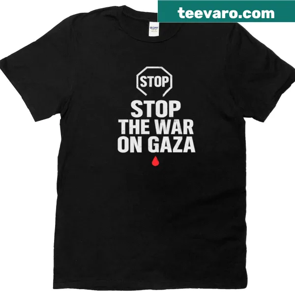 Minimalist protest t-shirt design reading 'Stop The War On Gaza'