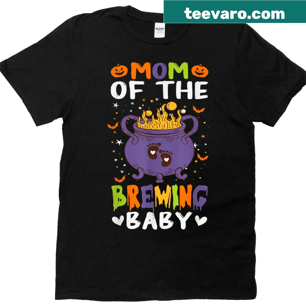 Cute Halloween-themed gender reveal t-shirt for moms — on a men's t-shirt