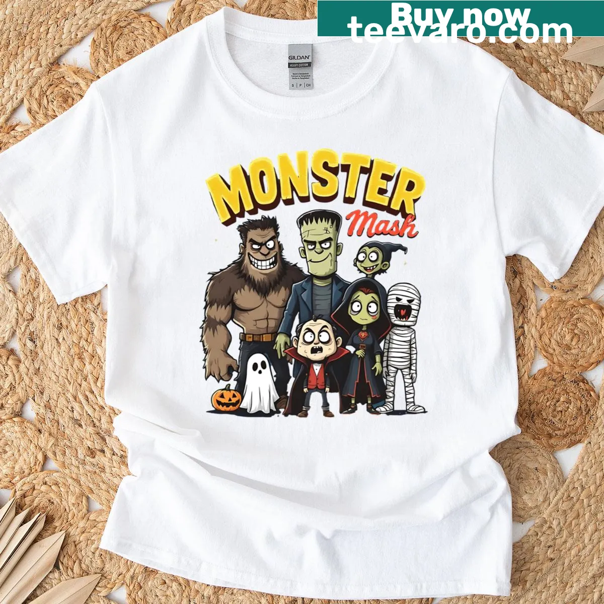 Cartoon monsters design on a Halloween-themed T-shirt — on a men's t-shirt