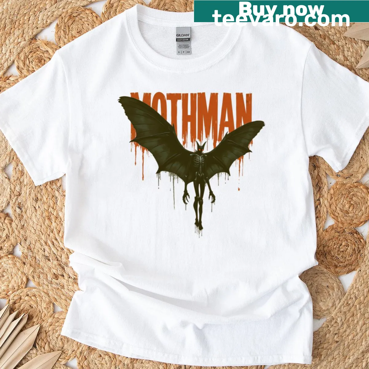 Retro-style T-shirt featuring the Mothman design — on a men's t-shirt