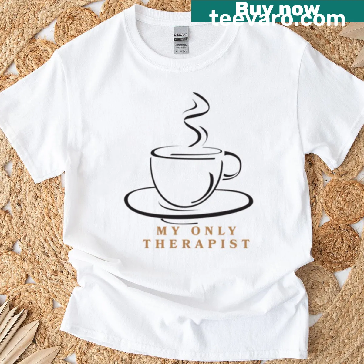 Funny coffee lover t-shirt with text 'My Only Therapist' — on a men's t-shirt