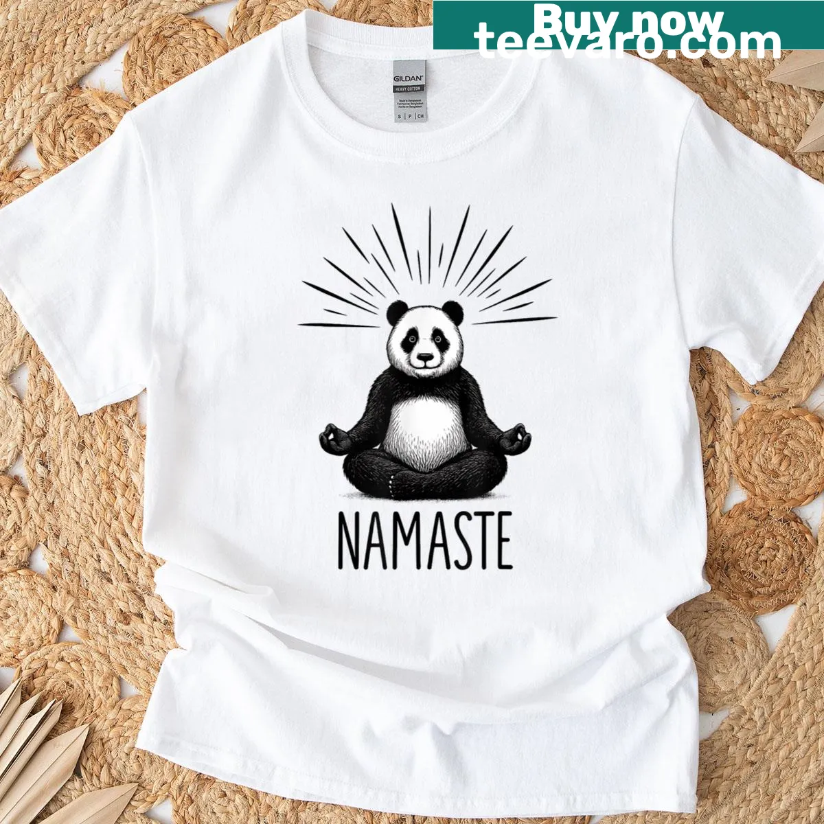 Cute panda in a yoga pose illustrated on a T-shirt — on a men's t-shirt