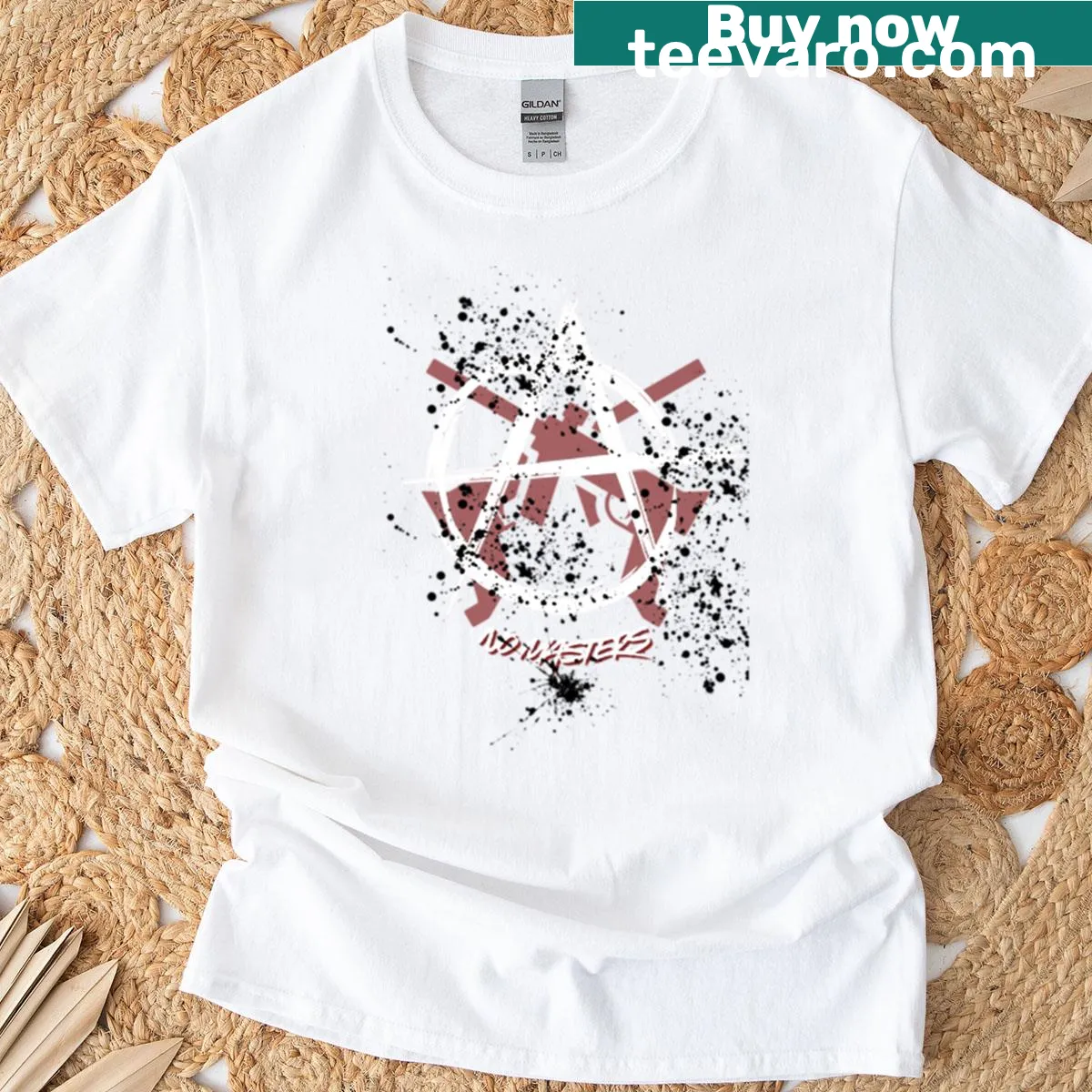 No Masters graphic t-shirt with punk rock style and political message — on a men's t-shirt