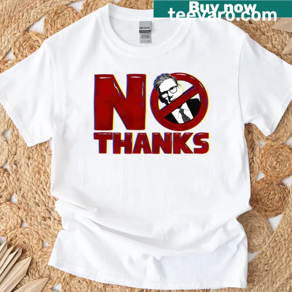 T-shirt with bold text saying 'No Thanks'.