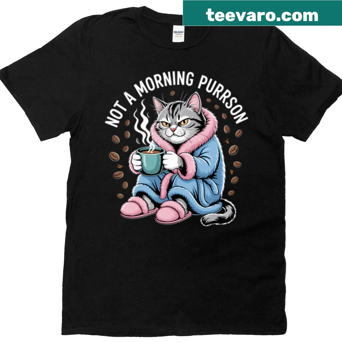 T-shirt with the phrase 'Not A Morning Purrson' playfully designed — on a men's t-shirt