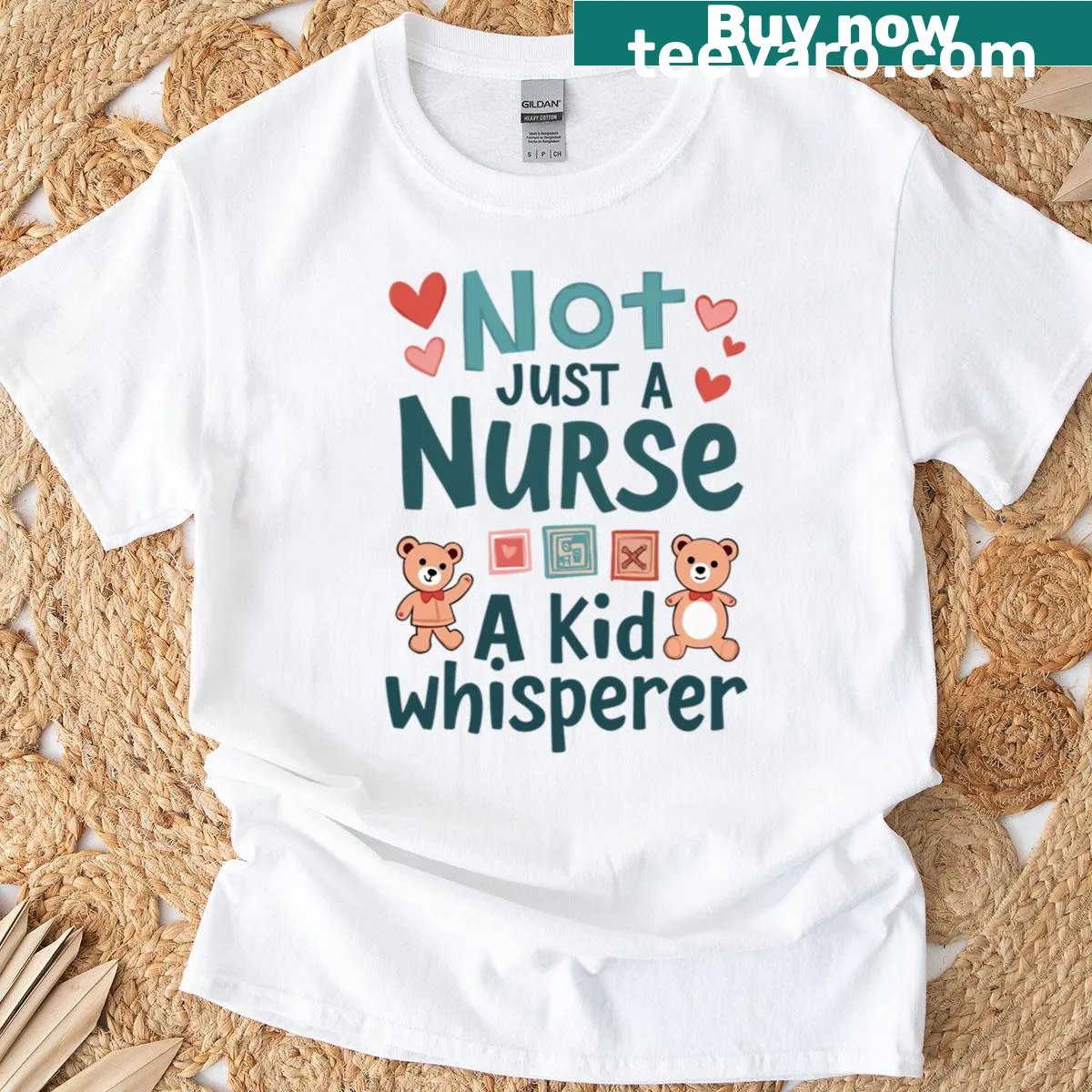 Oversized T-shirt with the phrase about nurses and kids. — on a men's t-shirt