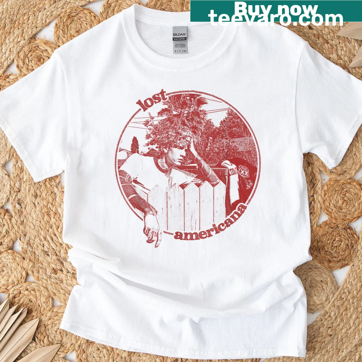 Official MGK Lost Americana t-shirt with bold typography — on a men's t-shirt