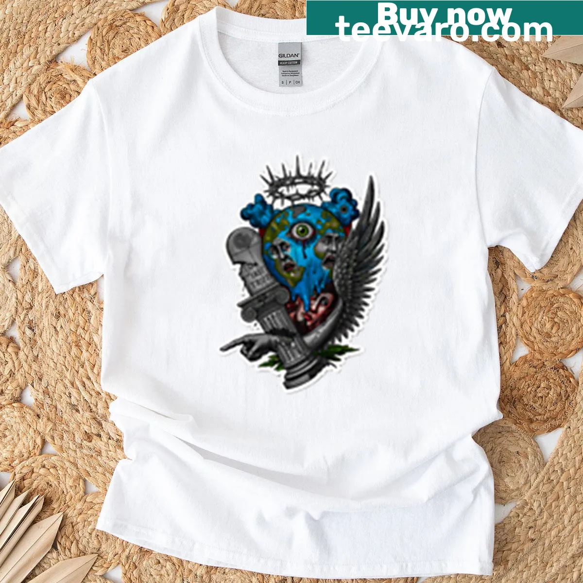 Bold typography design featuring 'Old World Order' text — on a men's t-shirt