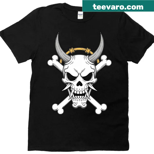Illustration of Oni Pirates Jolly Roger logo on T-shirt