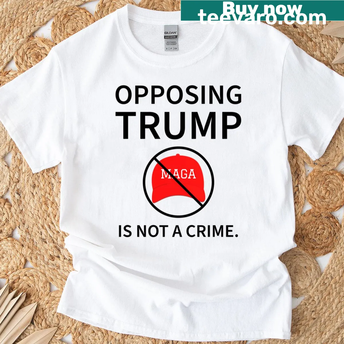 Bold text t-shirt stating 'Opposing Trump Is Not A Crime' — on a men's t-shirt