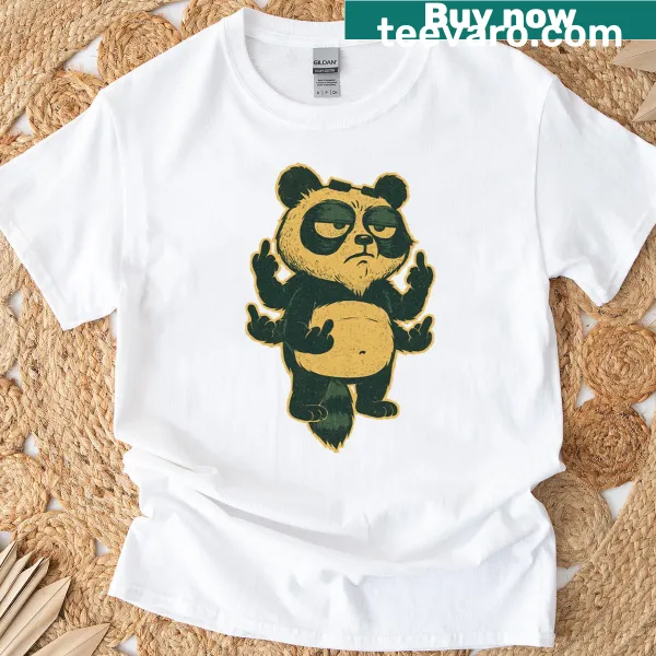 T-shirt featuring a cartoon angry panda graphic
