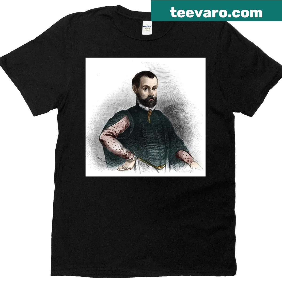 Oversized t-shirt featuring a portrait of Niccolò Machiavelli — on a men's t-shirt