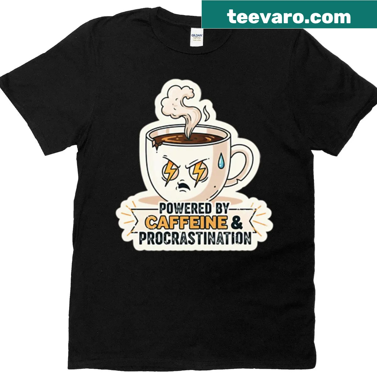 Funny coffee-themed t-shirt for students and office humor — on a men's t-shirt