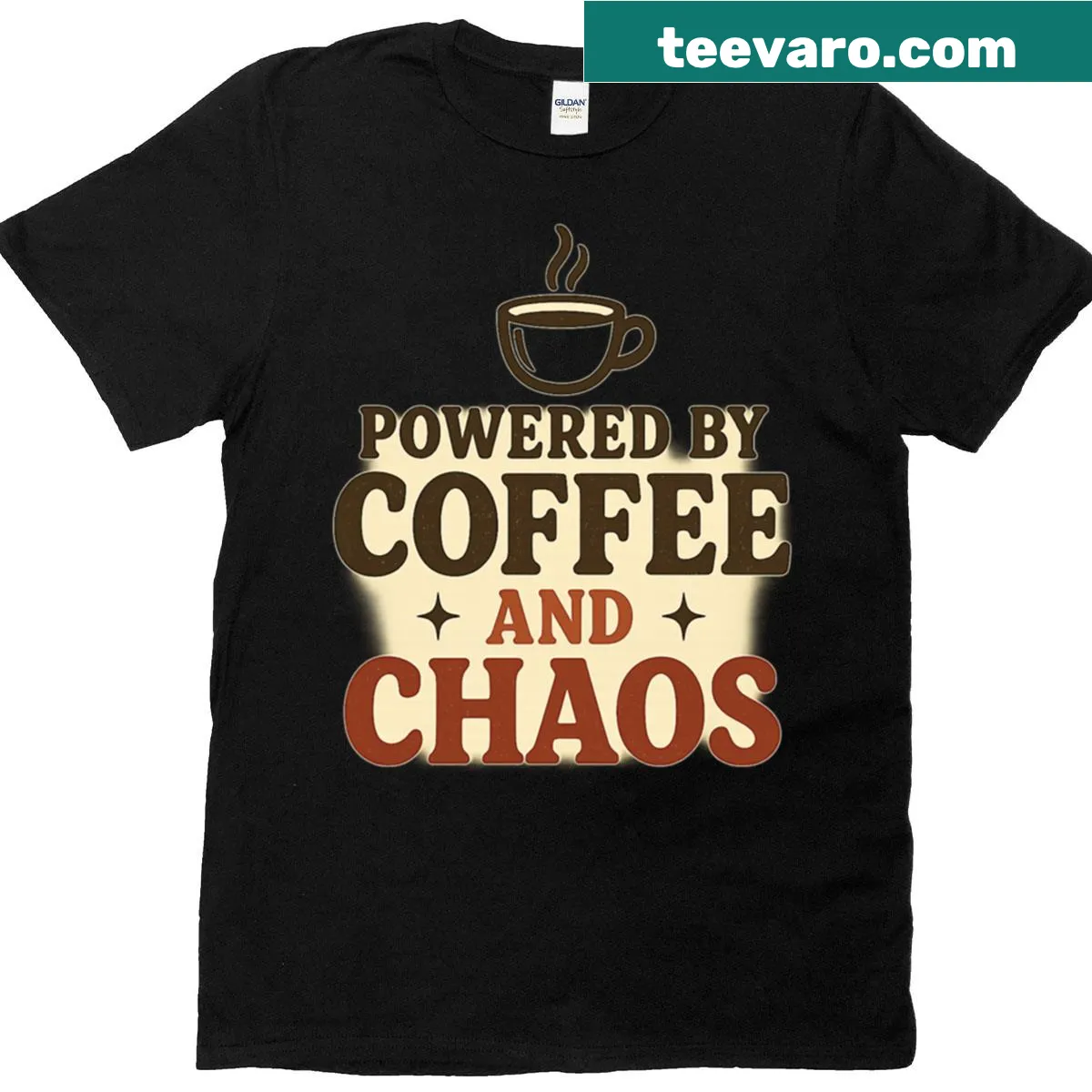 Coffee and chaos humorous quote T-shirt for caffeine lovers — on a men's t-shirt