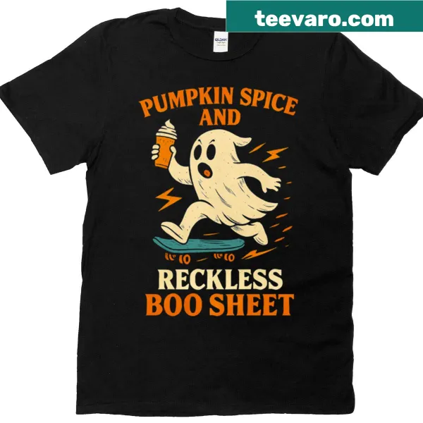 Funny Halloween T-shirt with ghost graphic and humorous pumpkin spice quote