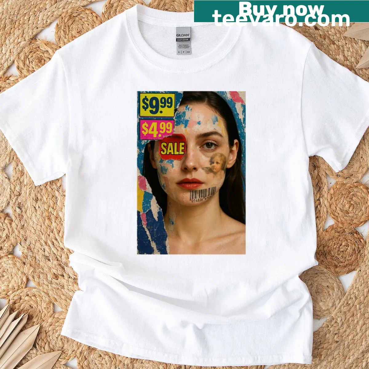 Oversized T-shirt featuring a soldier on a snowboard in a cartoonish street art style — on a men's t-shirt
