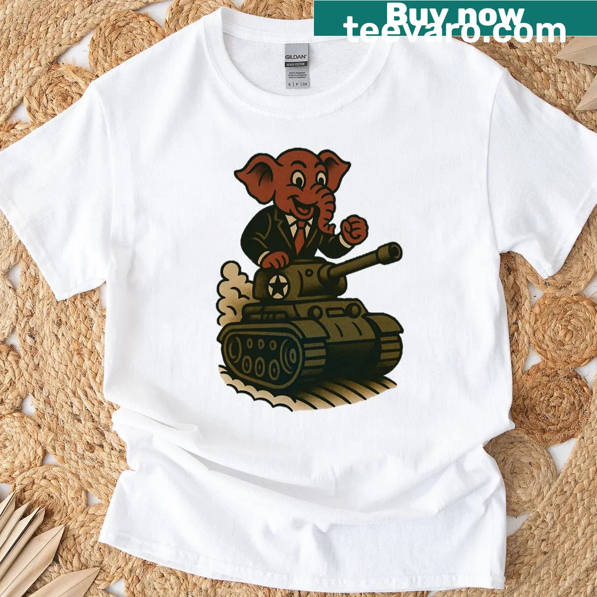 Vintage-style Republican elephant in tank t-shirt design — on a men's t-shirt