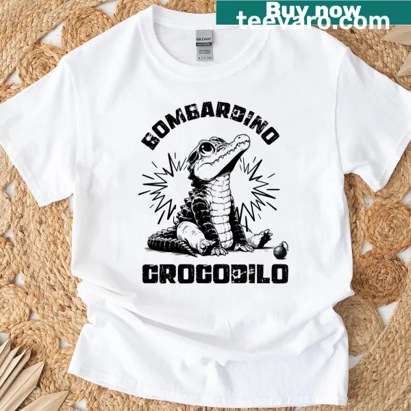 Retro-style tattoo design alligator t-shirt featuring Bombardino Crocodilo