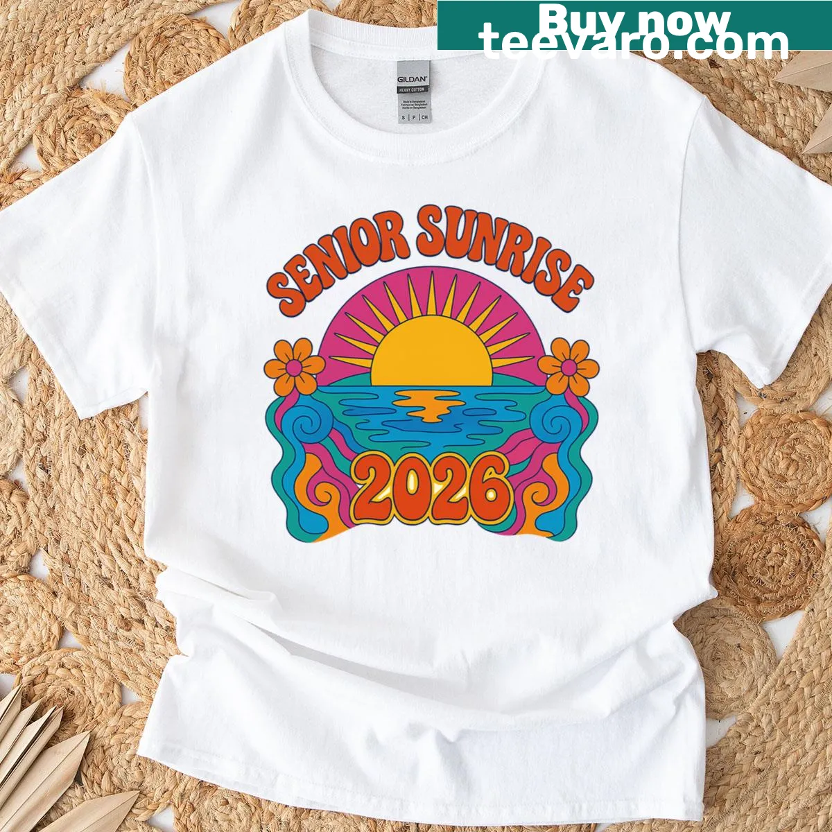 Vintage aesthetic t-shirt celebrating Class of 2026 with a sunrise design. — on a men's t-shirt