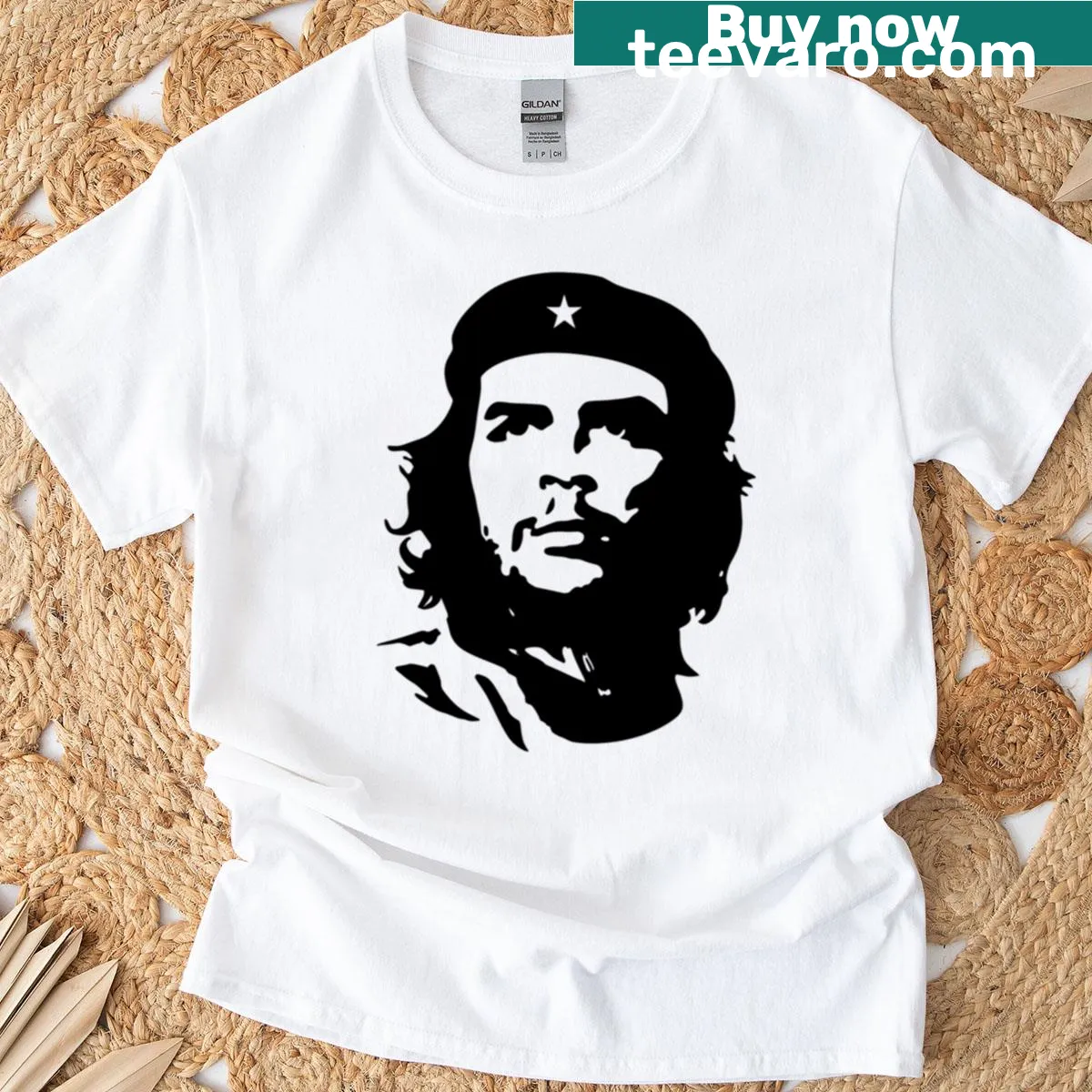 T-shirt featuring a vector portrait representing revolutionary spirit — on a men's t-shirt