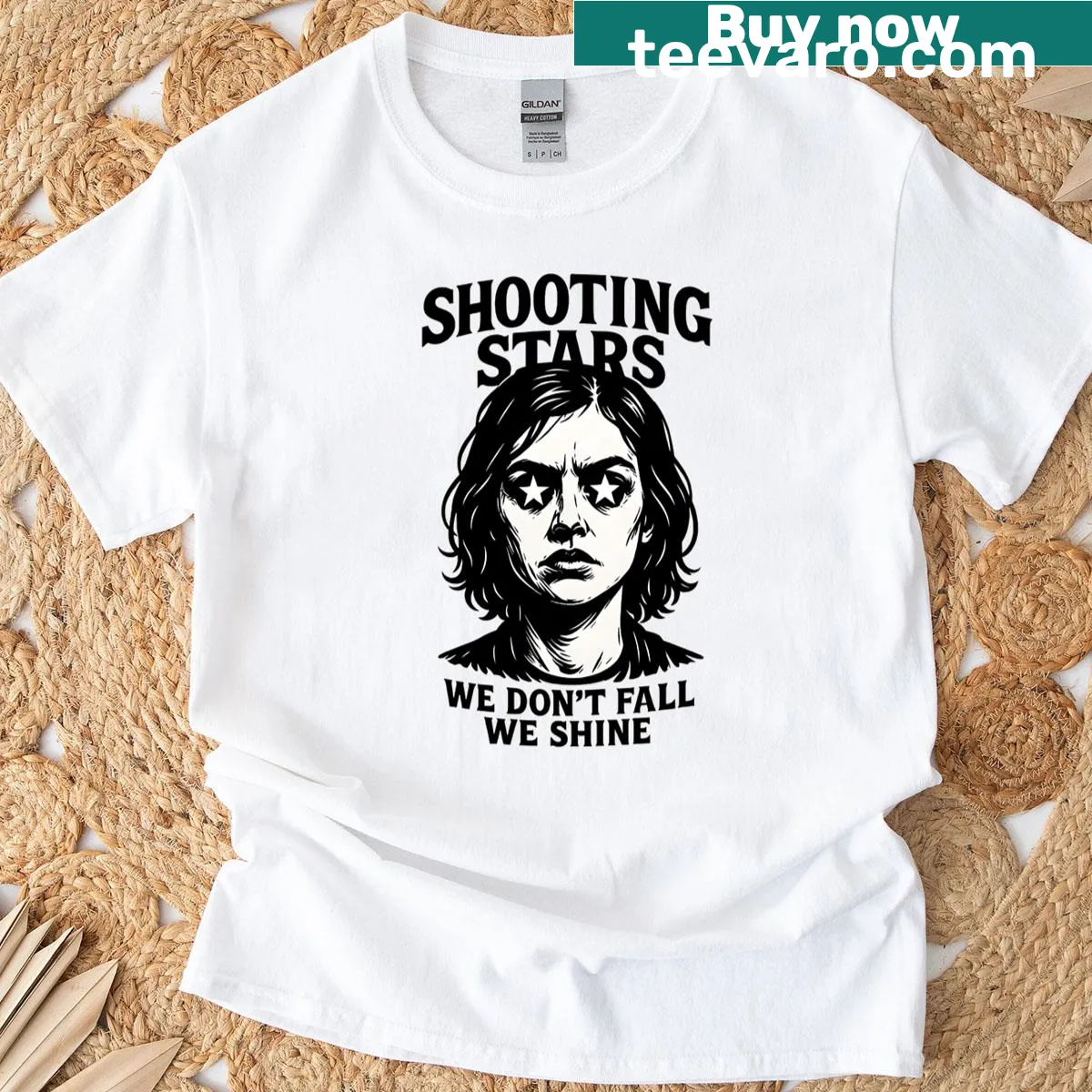 Street-style T-shirt featuring a graphic of shooting stars with an empowering message — on a men's t-shirt