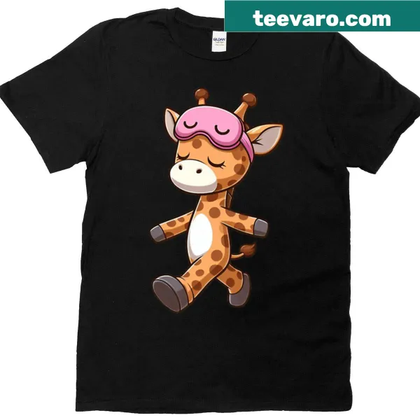 Cartoon giraffe sleepwalking with sleep mask on a t-shirt