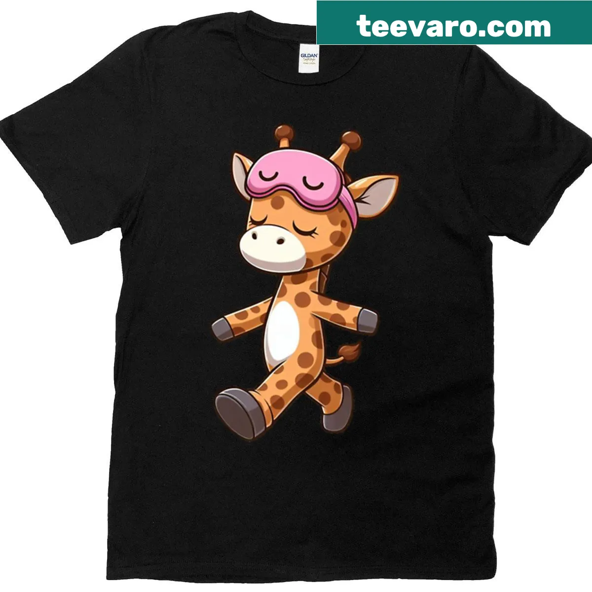 Cartoon giraffe sleepwalking with sleep mask on a t-shirt — on a men's t-shirt