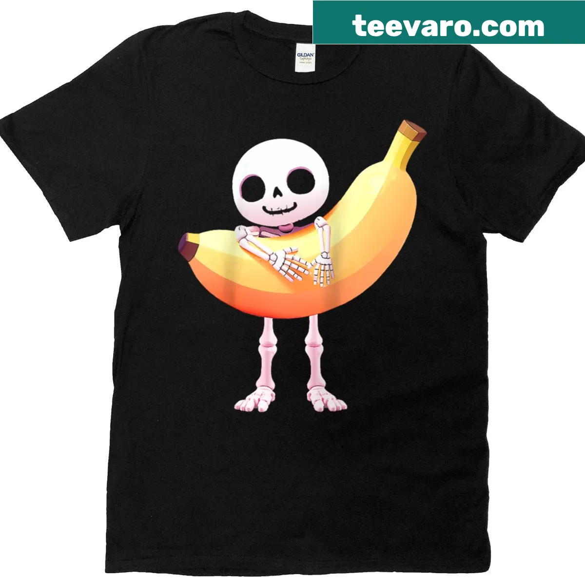Hilarious Skeleton Banana graphic on a raglan baseball tee for Halloween — on a men's t-shirt