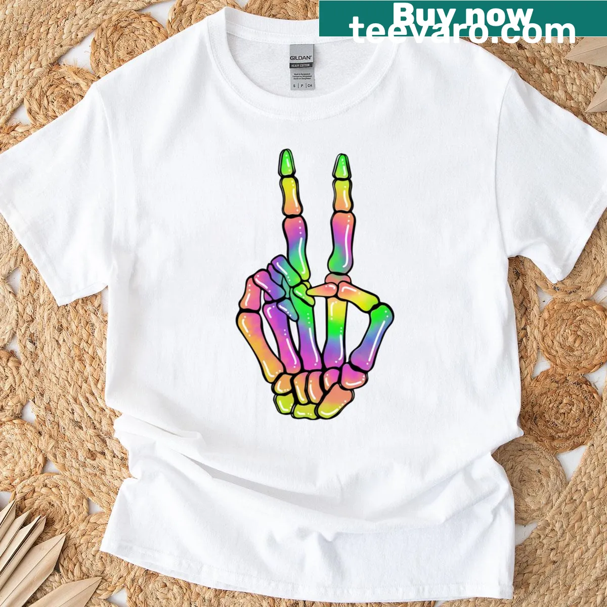 Skeleton hand graphic design for Halloween on a T-shirt — on a men's t-shirt