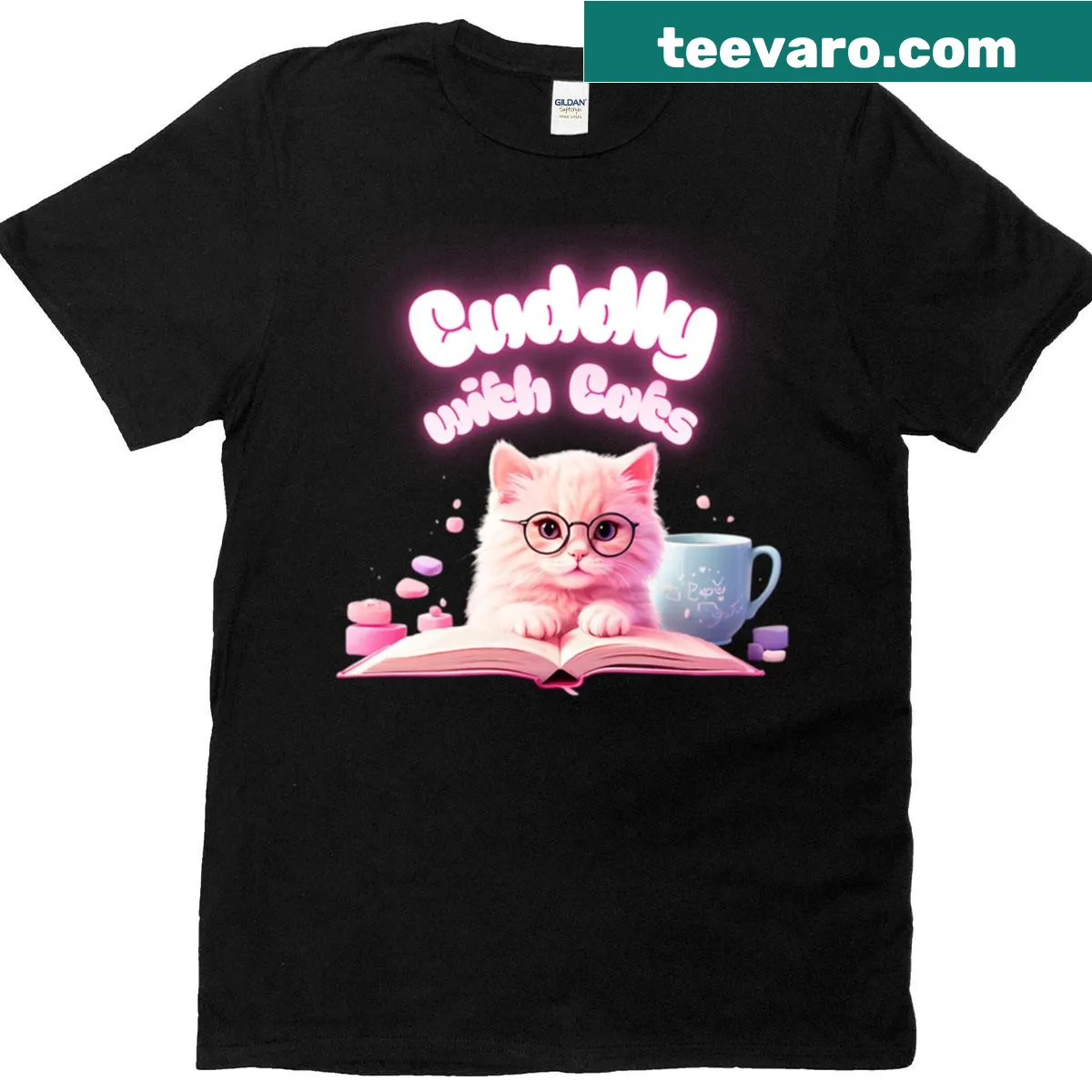 Funny introvert T-shirt displaying 'Socially Distant Cuddly With Cats' text — on a men's t-shirt