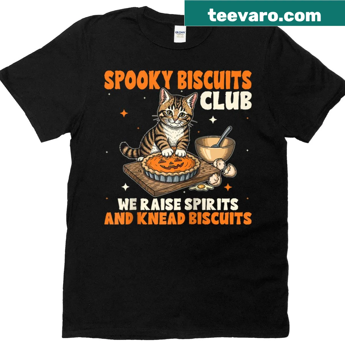 Vintage-style cat baking club design for Halloween — on a men's t-shirt