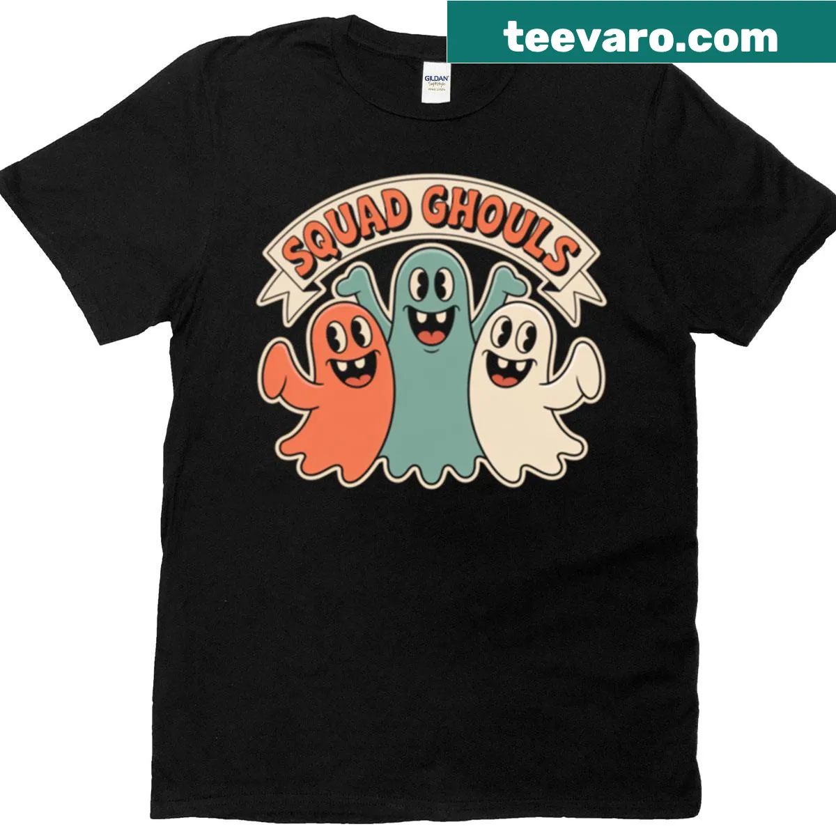 Funny Squad Ghouls T-shirt with playful ghoul characters — on a men's t-shirt