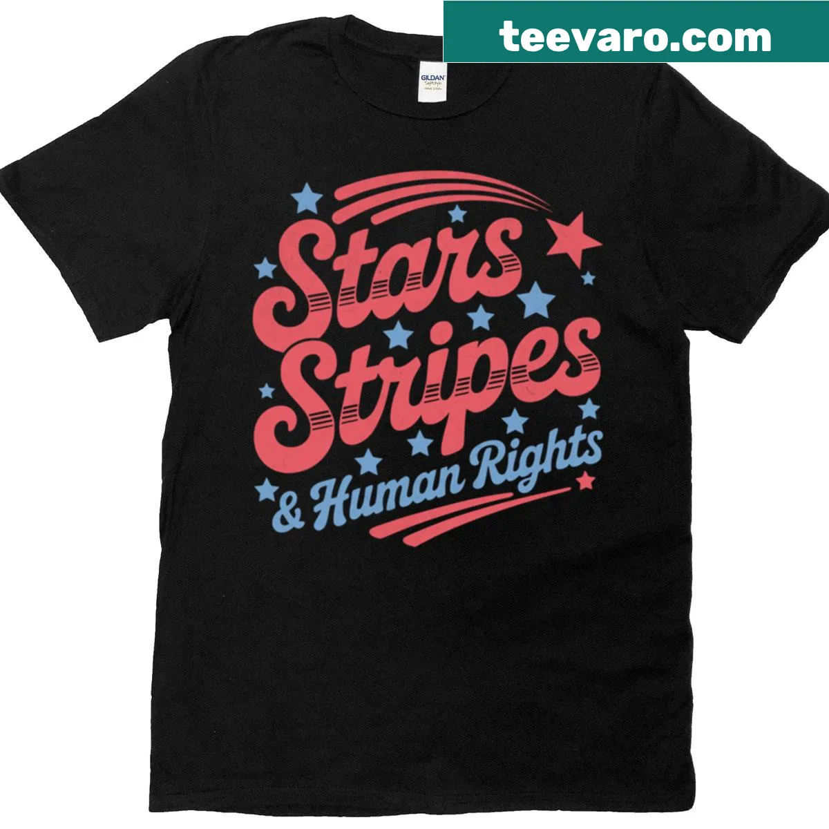 Human rights graphic t-shirt with stars and stripes — on a men's t-shirt