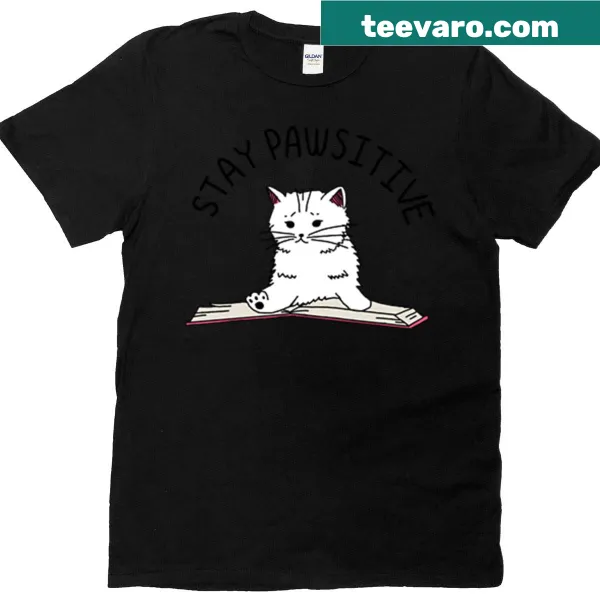Adorable white cat with a book promoting positivity