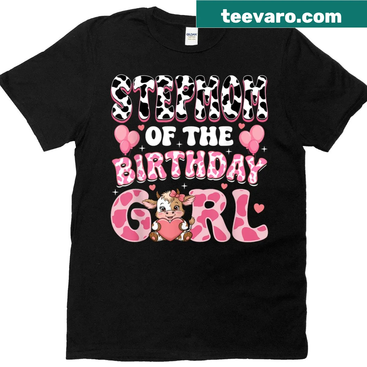 Highland cow illustration on stepmom birthday T-shirt — on a men's t-shirt