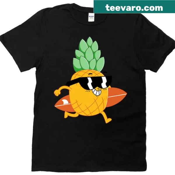 Cartoon pineapple surfing graphic t-shirt