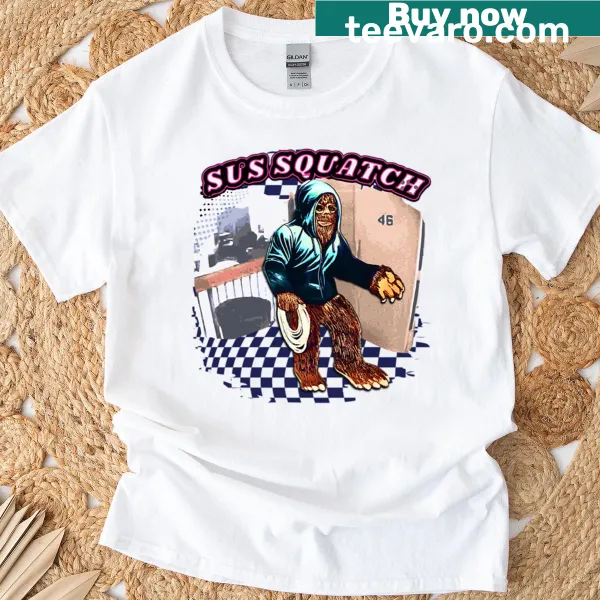 Humorous oversized T-shirt with Bigfoot news alert graphic