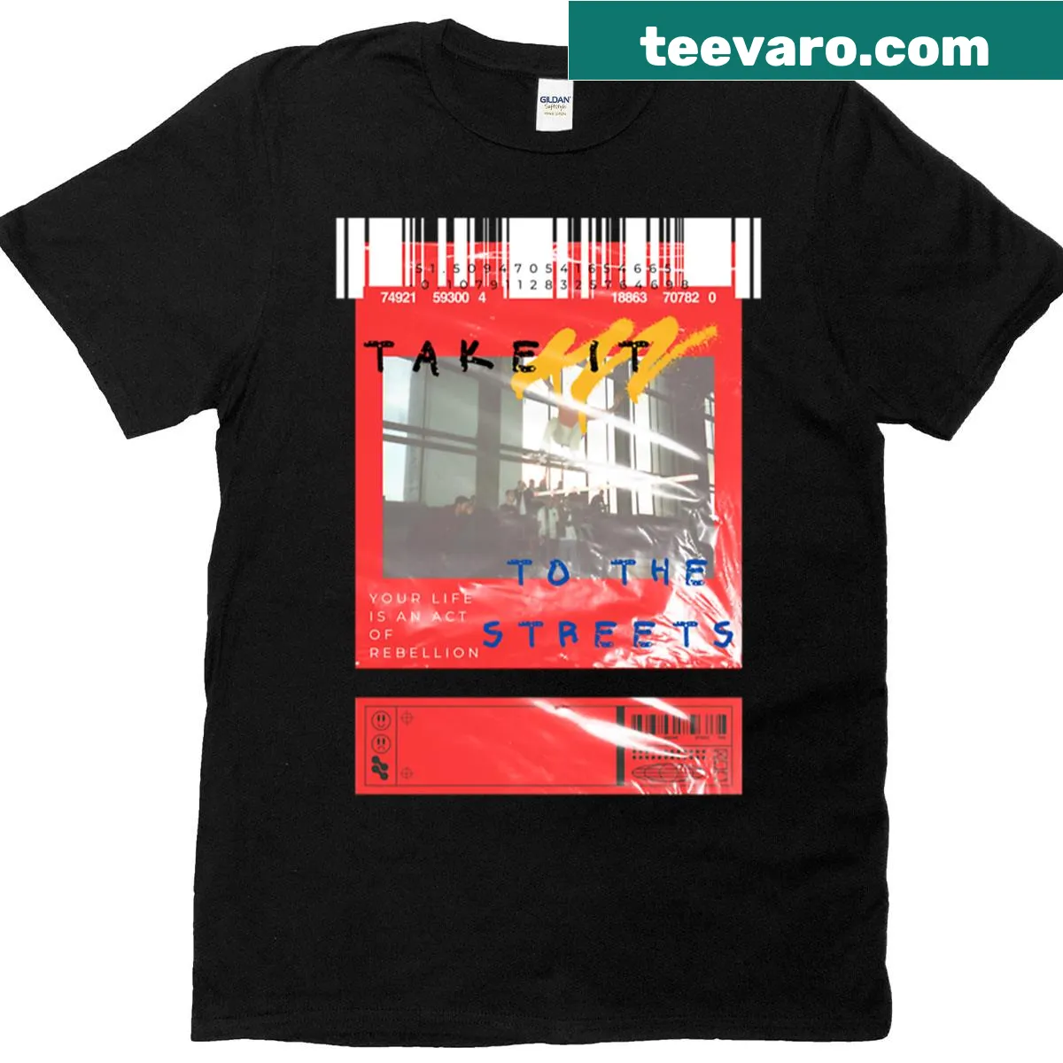 Bold urban-themed T-shirt with impactful text design — on a men's t-shirt