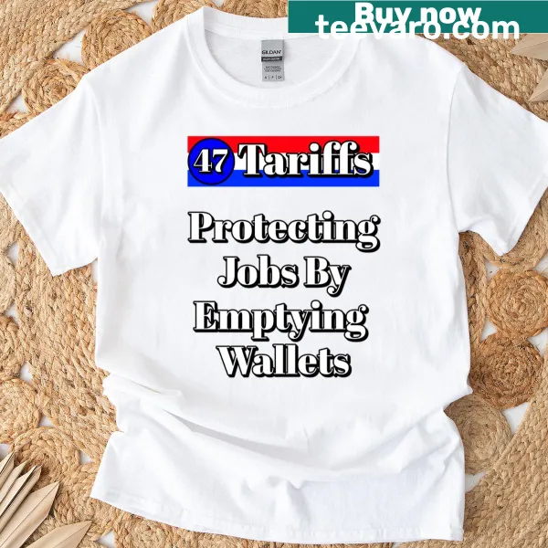 Oversized T-shirt with text on tariffs and jobs